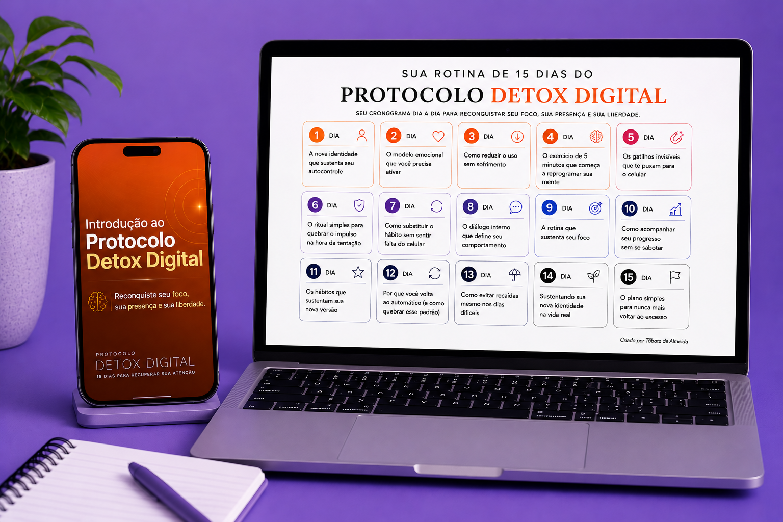 Protocolo Detox Digital — mockup no celular e no notebook